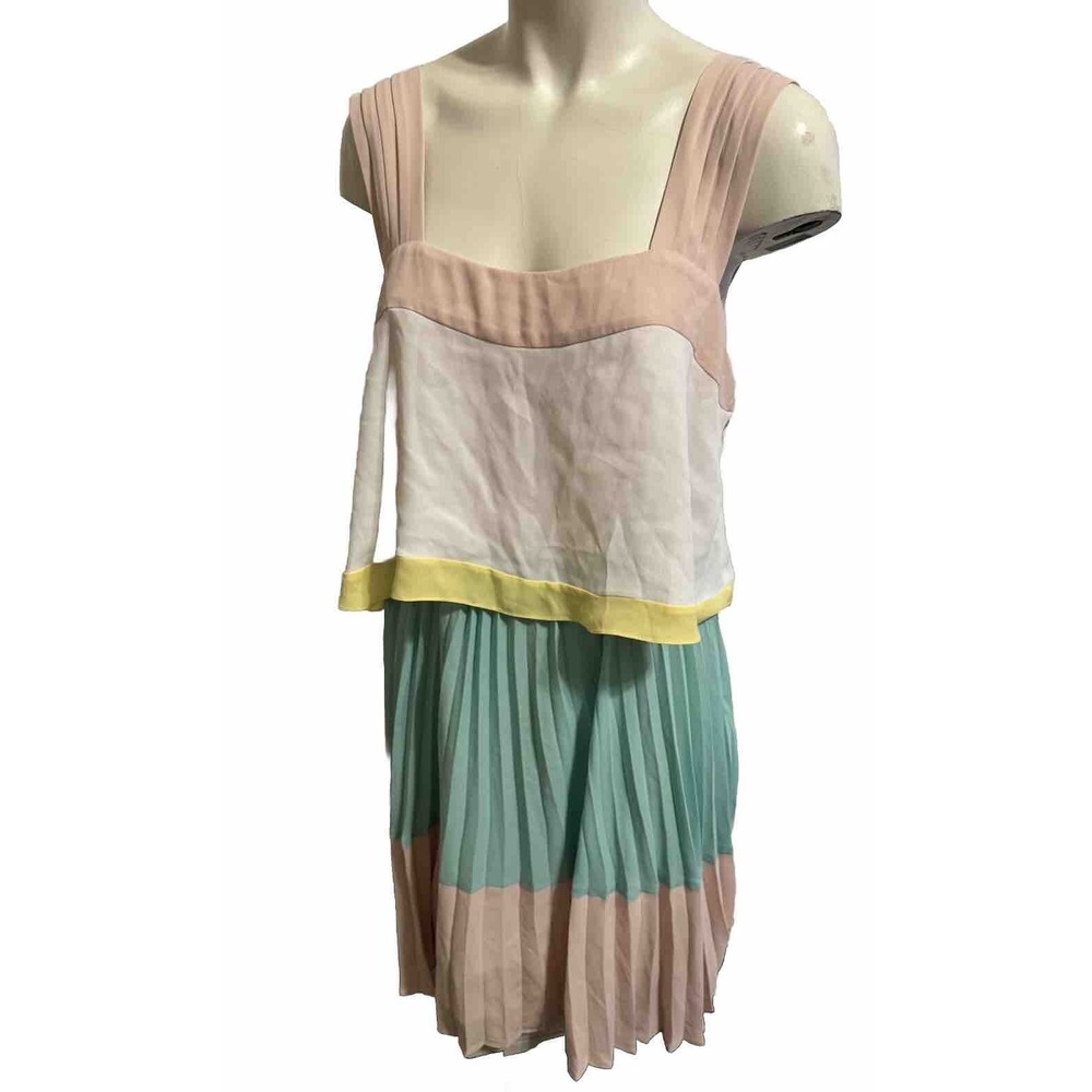Anthropologie‎ Maeve women's Pastel Color block  lined accordian pleat dress  6